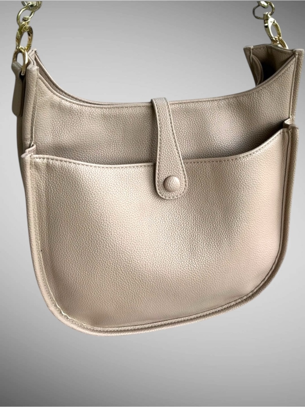Ahdorned Taupe Vegan Leather Shoulder Bag Braided Strap Gold Hardware